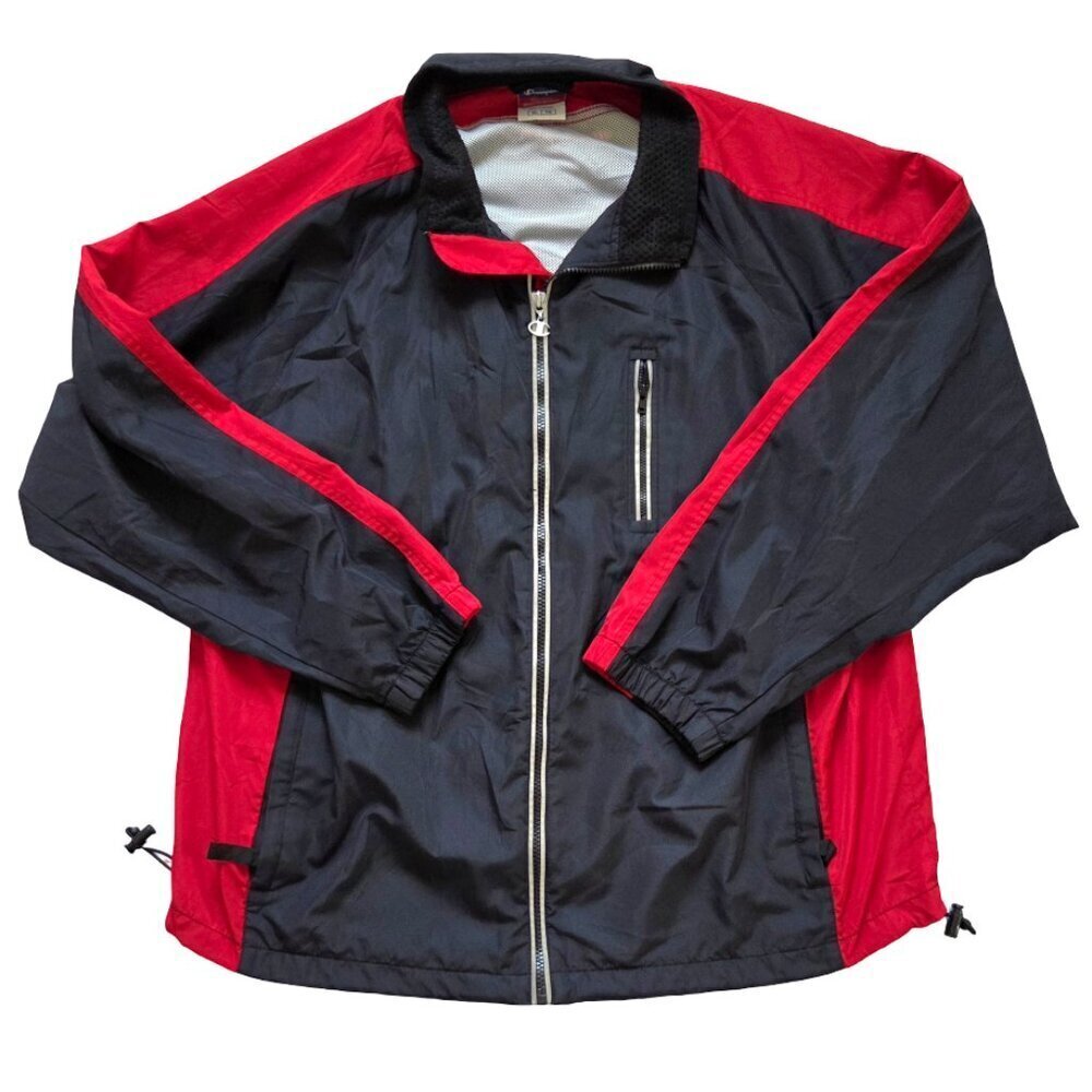 Vintage Champion Windbreaker Jacket Men’s XL Red Black Colorblock Full Zip Y2K